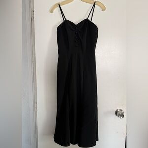 Stop Staring Black Strapless Midi Dress with Button Detail